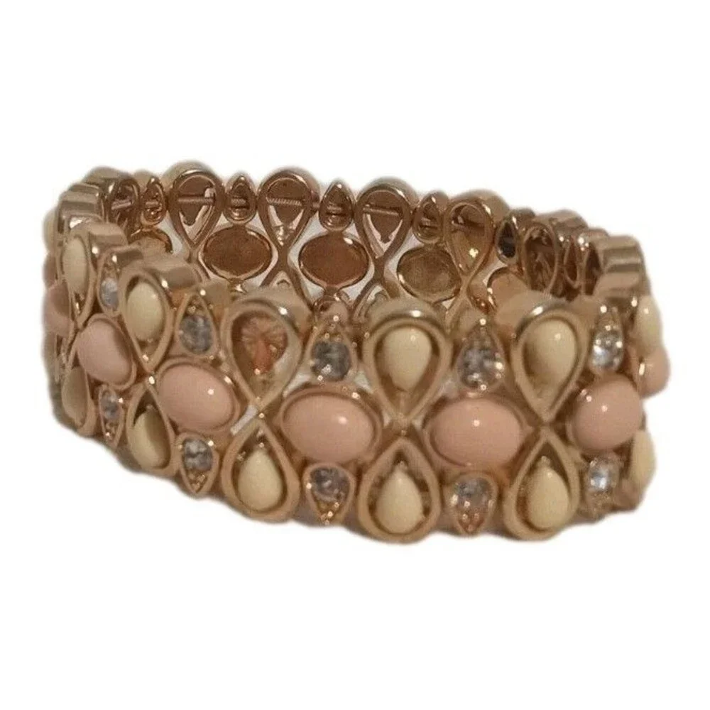 J.Crew Stretchl Bracelet Stone Crystal Gold Tone Metal
